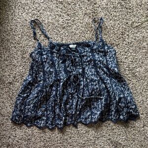 American Eagle Outfitters Navy Floral Tie Front Camisole